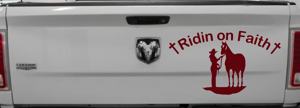 Faith Rodeo Cowgirl Horse Decal Sticker - Western Christian Truck Window Vinyl (Purple Red)