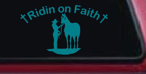 Riding Ridin on Faith Rodeo Cowgirl and Horse Western Farm or Ranch Christian Car or Truck Window Decal Sticker