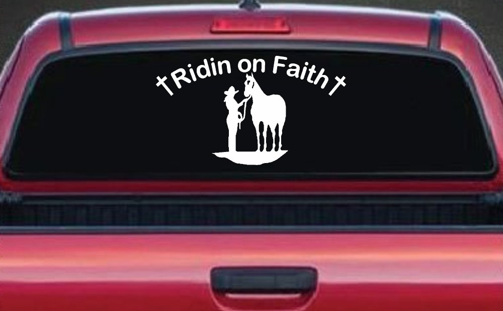 Riding Ridin on Faith Rodeo Cowgirl and Horse Western Farm or Ranch Christian Car or Truck Window Decal Sticker