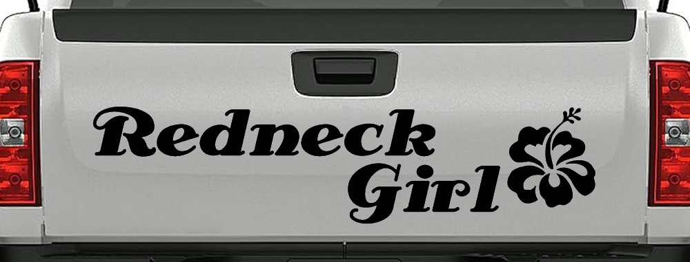Redneck Girl Hibiscus Flower Country Car or Truck Window Decal Sticker (Black)