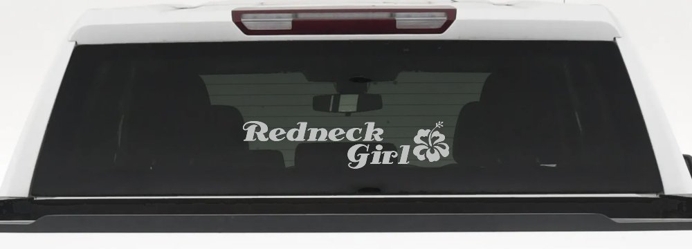 Redneck Girl Hibiscus Flower Country Car or Truck Window Decal Sticker (Light Gray)