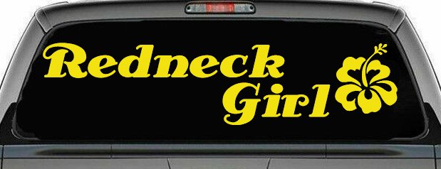 Redneck Girl Hibiscus Flower Country Car or Truck Window Decal Sticker (Yellow)