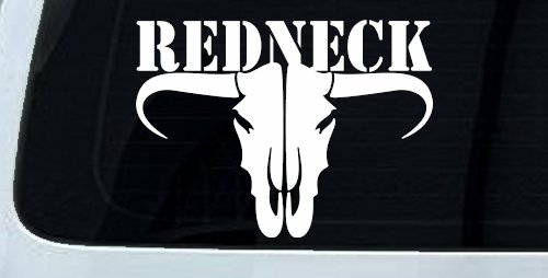 Redneck Longhorn Skull Country Car or Truck Window Decal Sticker (White)