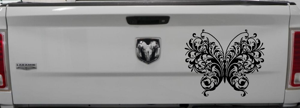 Swirl Butterfly Butterflies Car or Truck Window Decal Sticker (Black)