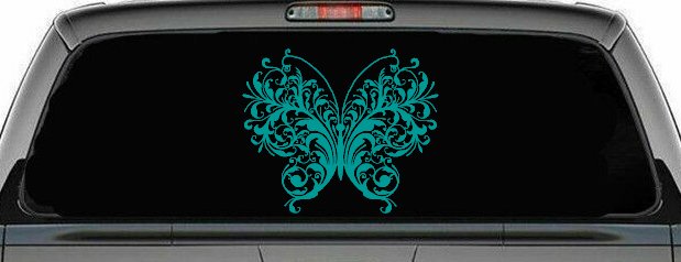Swirl Butterfly Butterflies Car or Truck Window Decal Sticker (Turquoise)