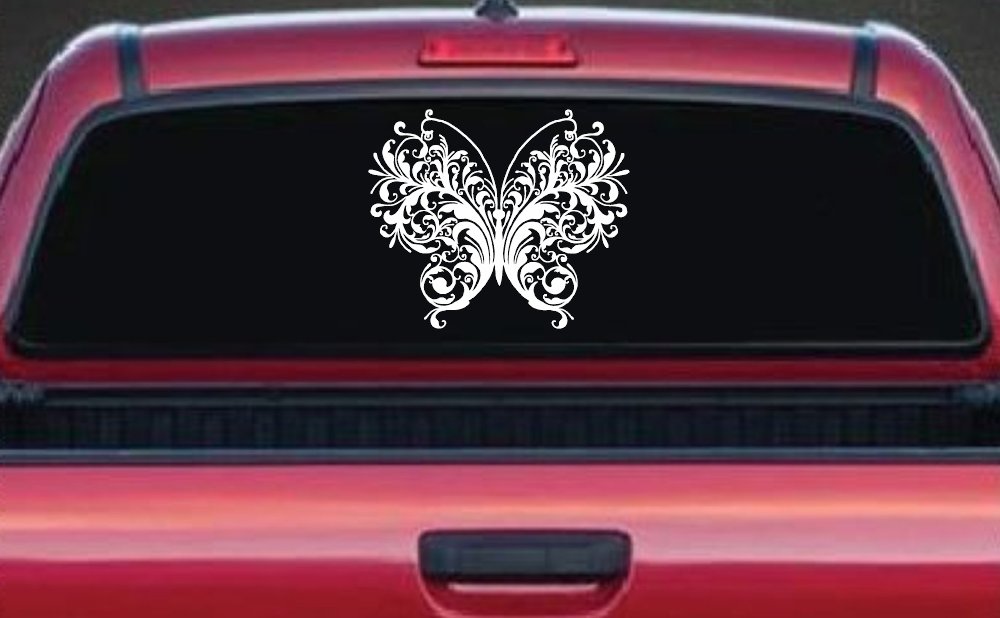 Swirl Butterfly Butterflies Car or Truck Window Decal Sticker (White)