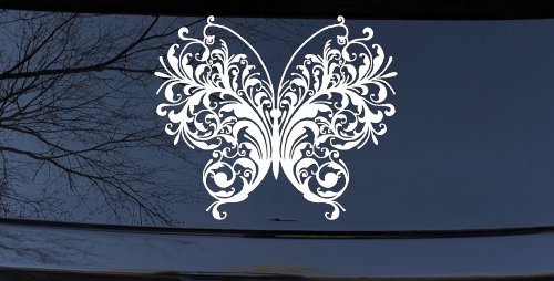 Swirl Butterfly Butterflies Car or Truck Window Decal Sticker (White)
