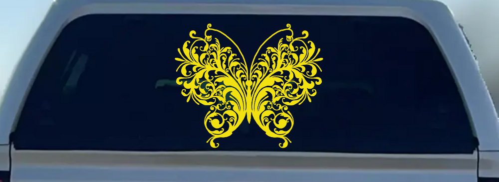 Swirl Butterfly Butterflies Car or Truck Window Decal Sticker (Yellow)