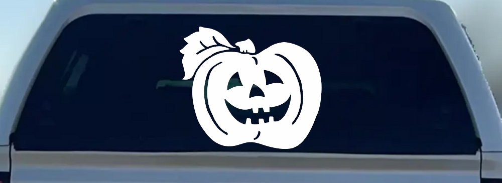 Jack O Lantern Halloween Car or Truck Window Decal Sticker (White)
