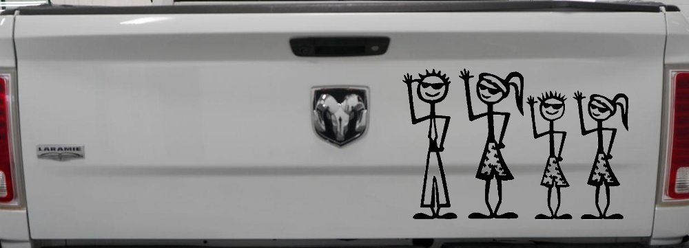 Cool Waving 2 Kids Stick Family Car or Truck Window Decal Sticker (Black)