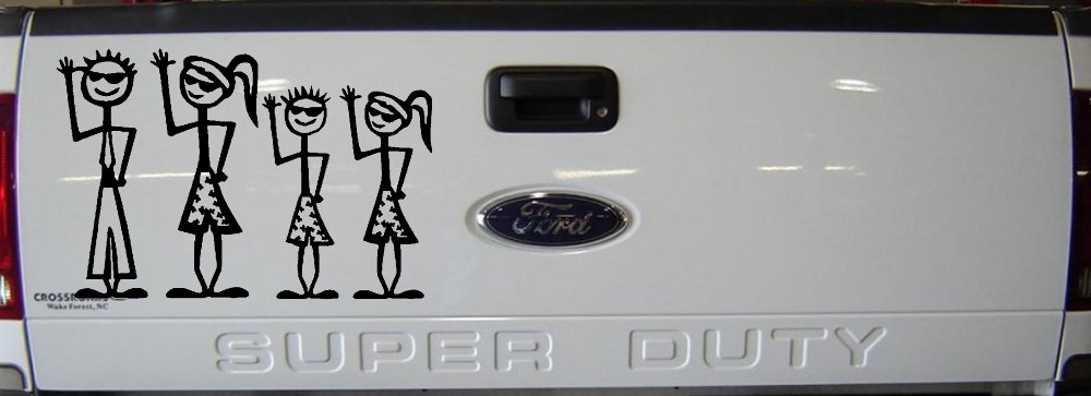 Cool Waving 2 Kids Stick Family Car or Truck Window Decal Sticker (Black)