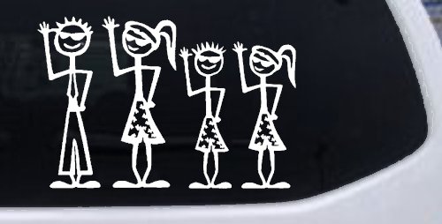 Cool Waving 2 Kids Stick Family Car or Truck Window Decal Sticker (White)