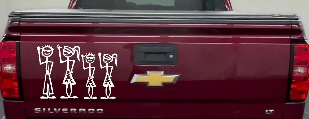 Cool Waving 2 Kids Stick Family Car or Truck Window Decal Sticker (White)