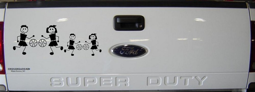 Basketball Stick Family 2 Kids Car or Truck Window Decal Sticker (Black)