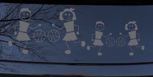 Basketball Stick Family 2 Kids Car or Truck Window Decal Sticker (Silver)