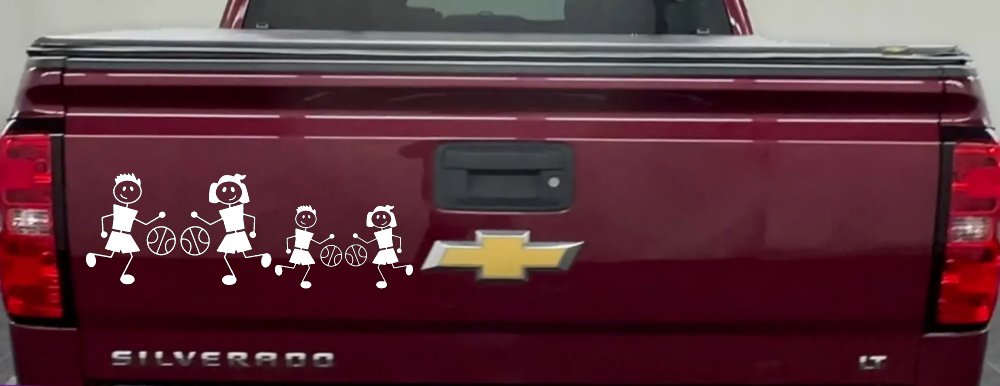 Basketball Stick Family 2 Kids Car Truck Window Vinyl Decal Sticker (White)