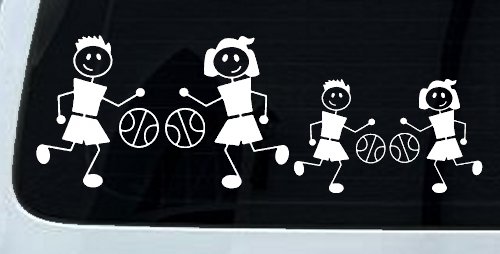 Basketball Stick Family 2 Kids Car or Truck Window Decal Sticker (White)
