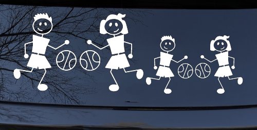 Basketball Stick Family 2 Kids Car Truck Window Vinyl Decal Sticker (White)