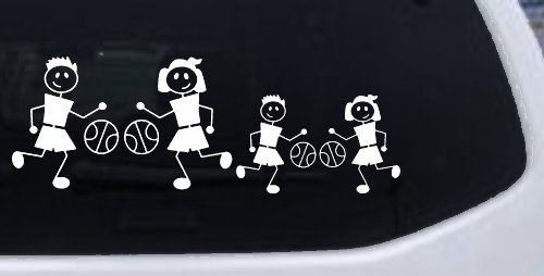Basketball Stick Family 2 Kids Car or Truck Window Decal Sticker (White)