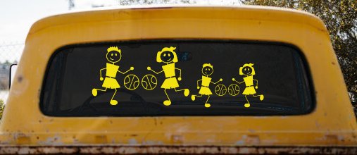 Basketball Stick Family 2 Kids Car or Truck Window Decal Sticker (Yellow)