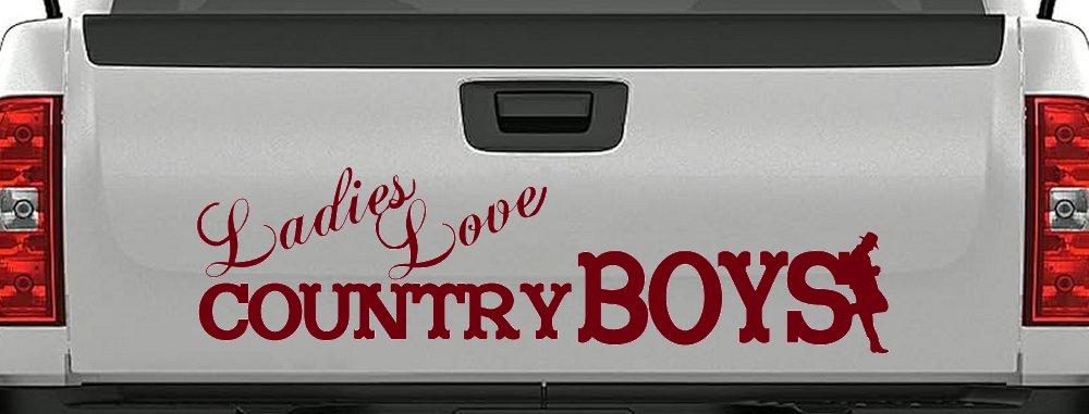 Ladies Love Country Boys Car or Truck Window Decal Sticker (Burgundy)
