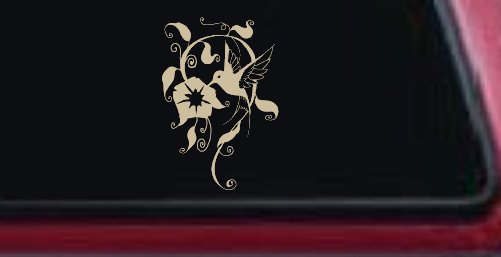 Swirl Vine Flower Hummingbird Car or Truck Window Decal Sticker (Desert Sand)