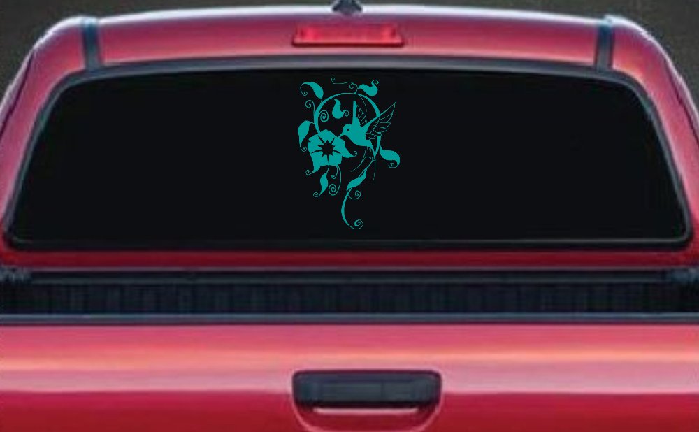 Swirl Vine Flower Hummingbird Car or Truck Window Decal Sticker
