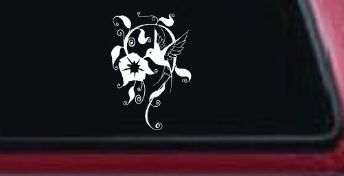Swirl Vine Flower Hummingbird Car or Truck Window Decal Sticker