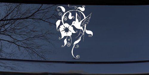 Swirl Vine Flower Hummingbird Car or Truck Window Decal Sticker