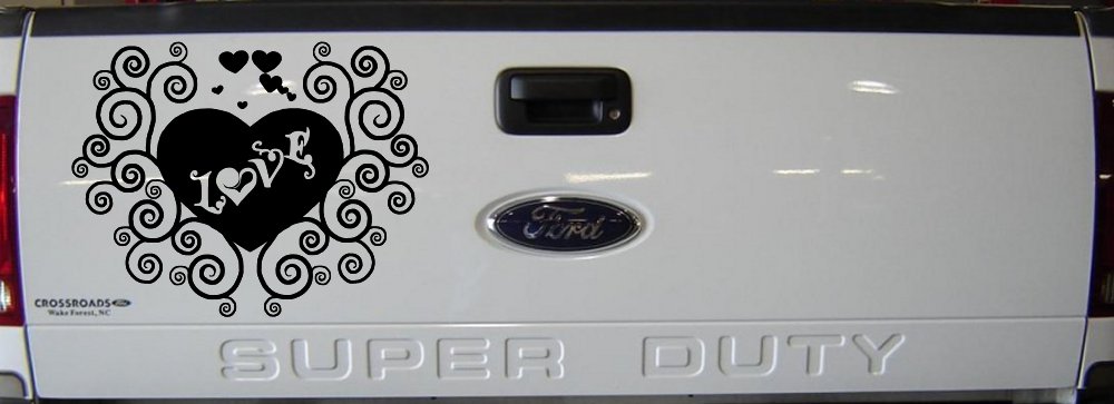 Swirl Heart Love Car or Truck Window Decal Sticker (Black)