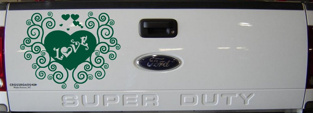 Swirl Heart Love Car or Truck Window Decal Sticker (Dark Green)