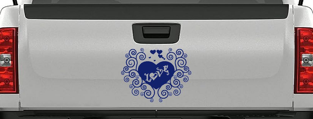 Swirl Heart Love Car or Truck Window Decal Sticker (Navy)