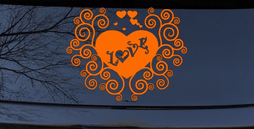 Swirl Heart Love Car or Truck Window Decal Sticker (Orange)