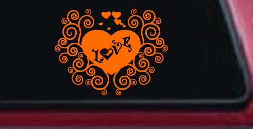 Swirl Heart Love Car or Truck Window Decal Sticker (Orange)