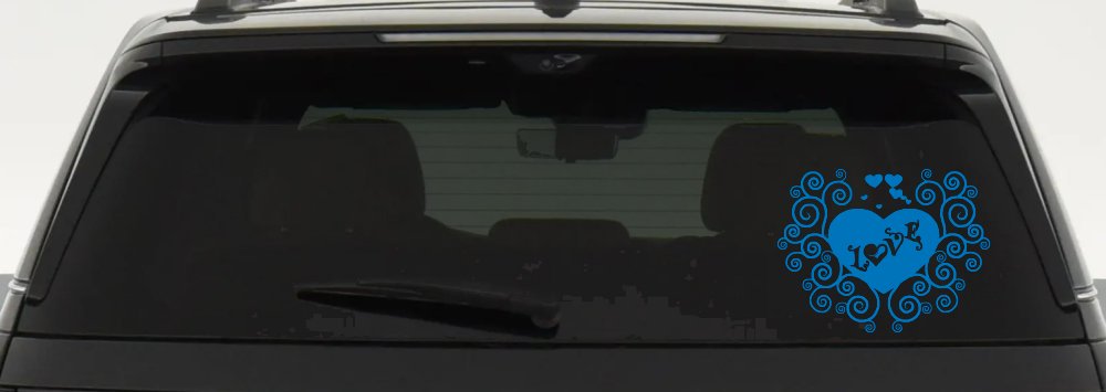 Swirl Heart Love Car or Truck Window Decal Sticker (Sky Blue)