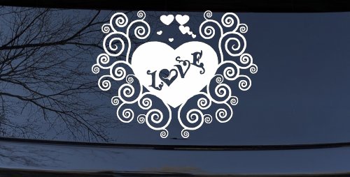 Swirl Heart Love Car or Truck Window Decal Sticker (White)