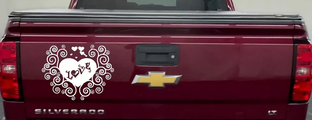 Swirl Heart Love Car or Truck Window Decal Sticker (White)