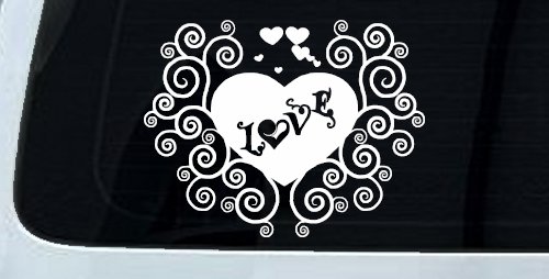 Swirl Heart Love Car or Truck Window Decal Sticker (White)