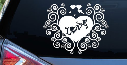 Swirl Heart Love Car or Truck Window Decal Sticker (White)