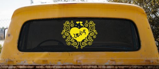 Swirl Heart Love Car or Truck Window Decal Sticker (Yellow)
