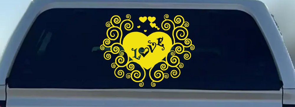 Swirl Heart Love Car Decal Sticker Auto Window Vinyl Accessory (Yellow)