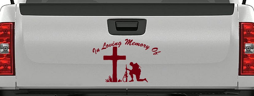 In loving Memory Soldier At Cross Military Car or Truck Window Decal Sticker (Burgundy)