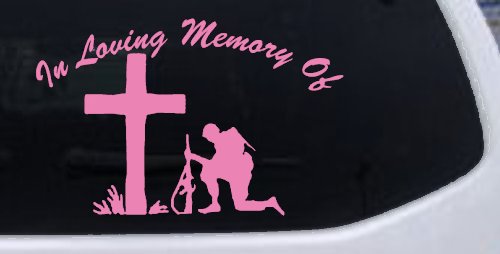 In Loving Memory Soldier Cross Decal Military Tribute Car Truck Sticker (Pink)