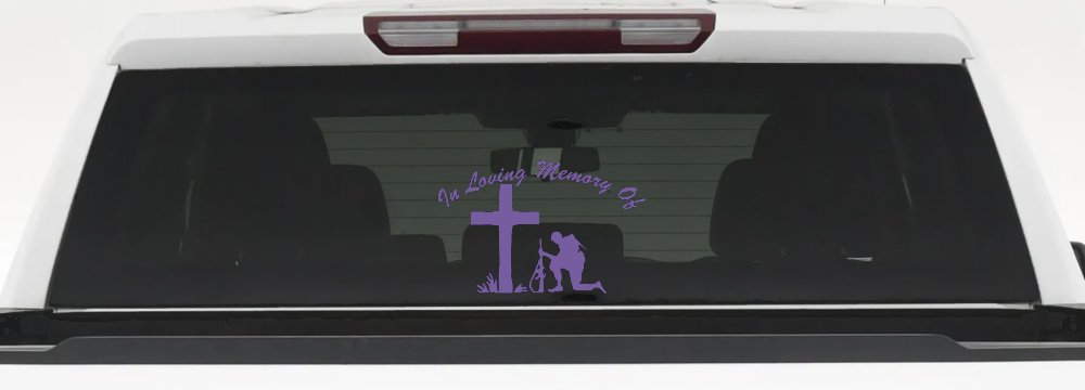 In Loving Memory Soldier Cross Decal Military Tribute Car Truck Sticker (Purple)