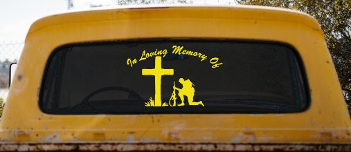 In Loving Memory Soldier Cross Decal Military Tribute Car Truck Sticker (Yellow)