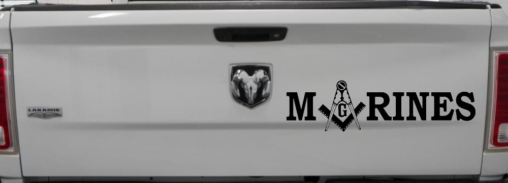 Marines with Freemason Masonic Square and Compass Military Car or Truck Window Decal Sticker (Black)