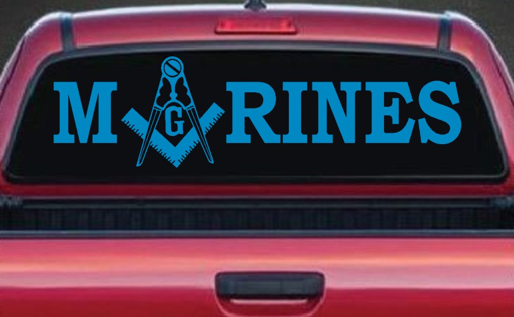 Marines with Freemason Masonic Square and Compass Military Car or Truck Window Decal Sticker (Blue)