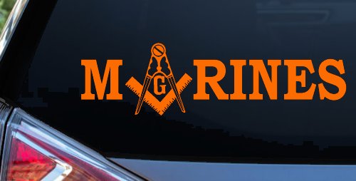 Marines with Freemason Masonic Square and Compass Military Car or Truck Window Decal Sticker (Orange)
