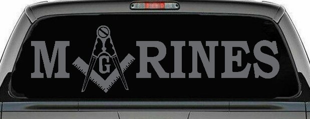 Marines with Freemason Masonic Square and Compass Military Car or Truck Window Decal Sticker (Silver)