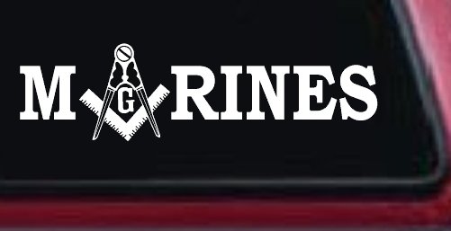 Marines with Freemason Masonic Square and Compass Military Car or Truck Window Decal Sticker (White)